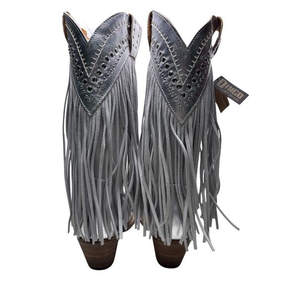 Dingo Western Cowboy Boots 1969 Gypsy Women's 9.5 Snip Toe Silver Leather Fringe - Picture 5 of 10
